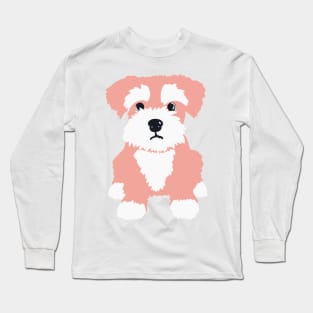 Sweet Pink Miniature Schnauzer Puppy on Dark Blue Background Long Sleeve T-Shirt